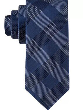 Calvin Klein Mens Aiden Blue Grid Tie Navy ONE SIZE